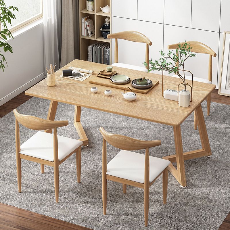Minimalist Style Traditional Height Dining Set with Rectangle Shape Table and Double Pedestal Base Clearhalo 'Dining Room Sets' 'Dining Tables & Seating' 'dining_room_set' 'furn' 'furn_dining_room_set' 'Furniture' 'furniture_dining_room_set' 'Kitchen & Dining Furniture' 'kitchen&dining_furn' 'kitchen' 1200x1200_9bab7fdf-d091-4b6c-a09f-2bcc29faa4fa