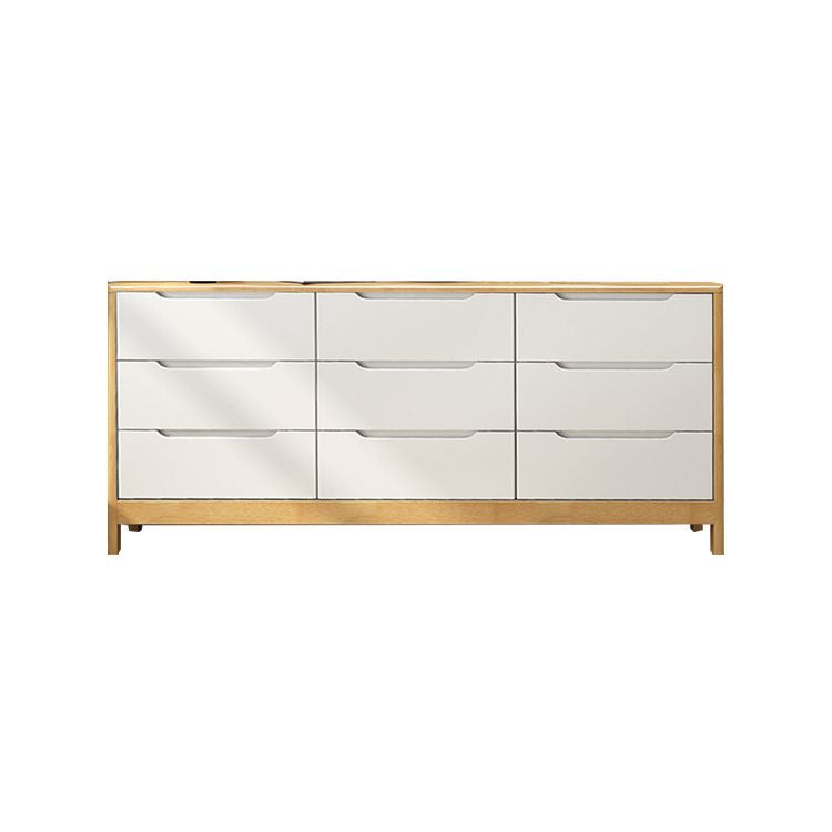 Modern rechthoekige kist uit het midden van de eeuw met laden en benen in massief hout