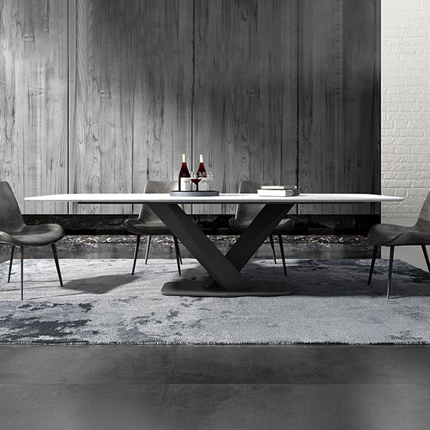 Metal Contemporary Rectangular Dining Table Sintered Stone Table for Dining Room Clearhalo ' dining_table' 'Dining Tables & Seating' 'Dining Tables' 'Furniture' 'furniture_dining_table' 'Kitchen & Dining Furniture' 'kitchen&dining_furn' 'kitchen' 'kitchen_dining_table' 1200x1200_9bb10d49-bbd2-494f-901a-c07d18d60147