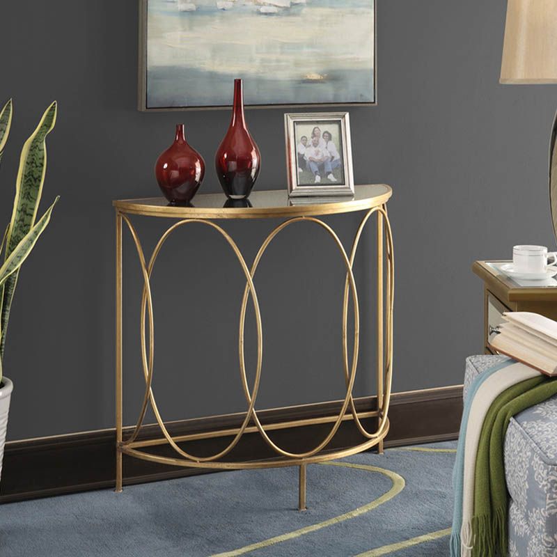 Modern Half Moon Console Table Stone Console Sofa Table in Gold and White Clearhalo 'Console Tables' 'console_tables' 'Entry & Mudroom Furniture' 'furn' 'furn_console_tables' 'Furniture' 1200x1200_9bb19ef8-285b-4c2c-95bd-b0174dadbf82