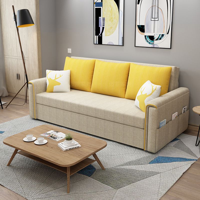 Cream Color Contemporary Linen Square Arm Sofa Bed Standard Sofa for Living Room Clearhalo 'furn' 'furn_sofas' 'Furniture' 'furniture_sofas' 'Living Room Furniture' 'Sofa' 'sofas' 1200x1200_9bb2a856-3241-4c36-9dcf-51f814cf0ae3