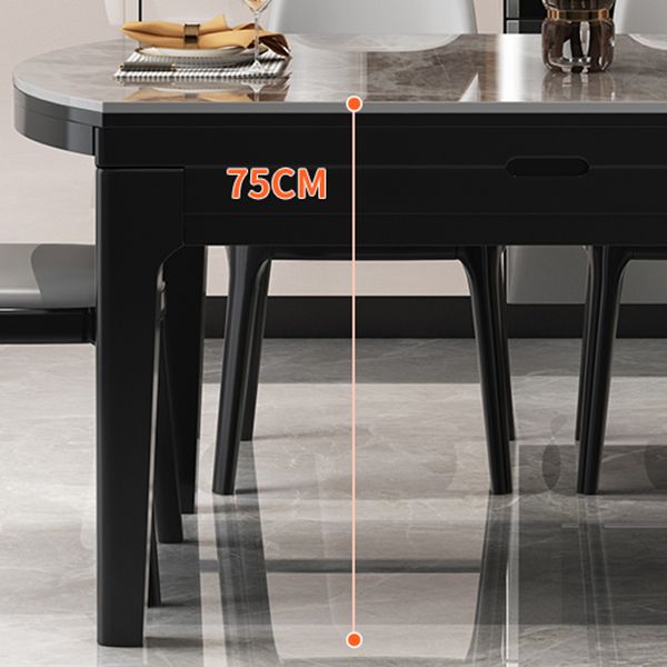 Moderner runder graues Steinoberteil ausziehbar einziehbarer Esstisch mit 4 schwarzen Beinen mit Gummiholzbeinen