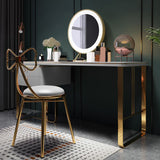 Gray Leather Vanity Makeup Table Set Glam 28.74" H Vanity Table with Storage