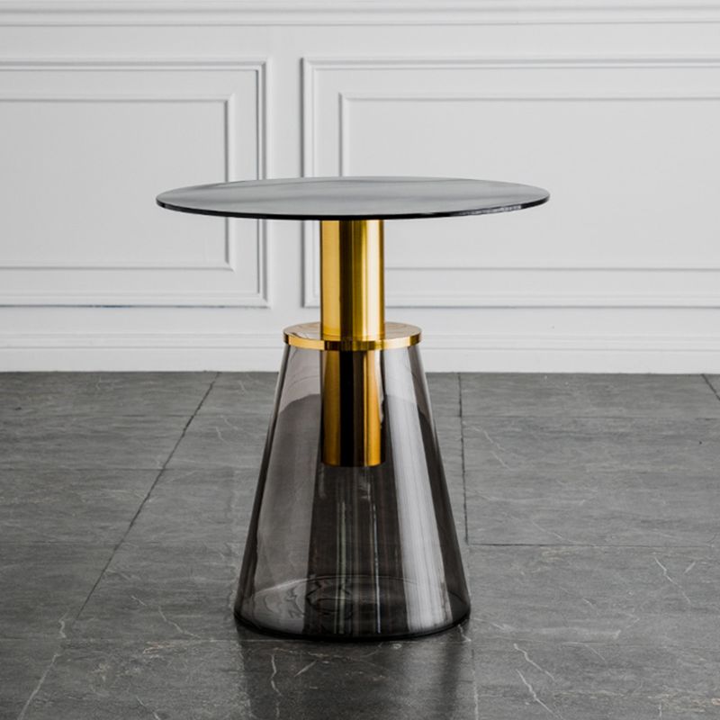 Tavolino in metallo/vetro rotondo con base laterale moderna di base a base di piedistallo