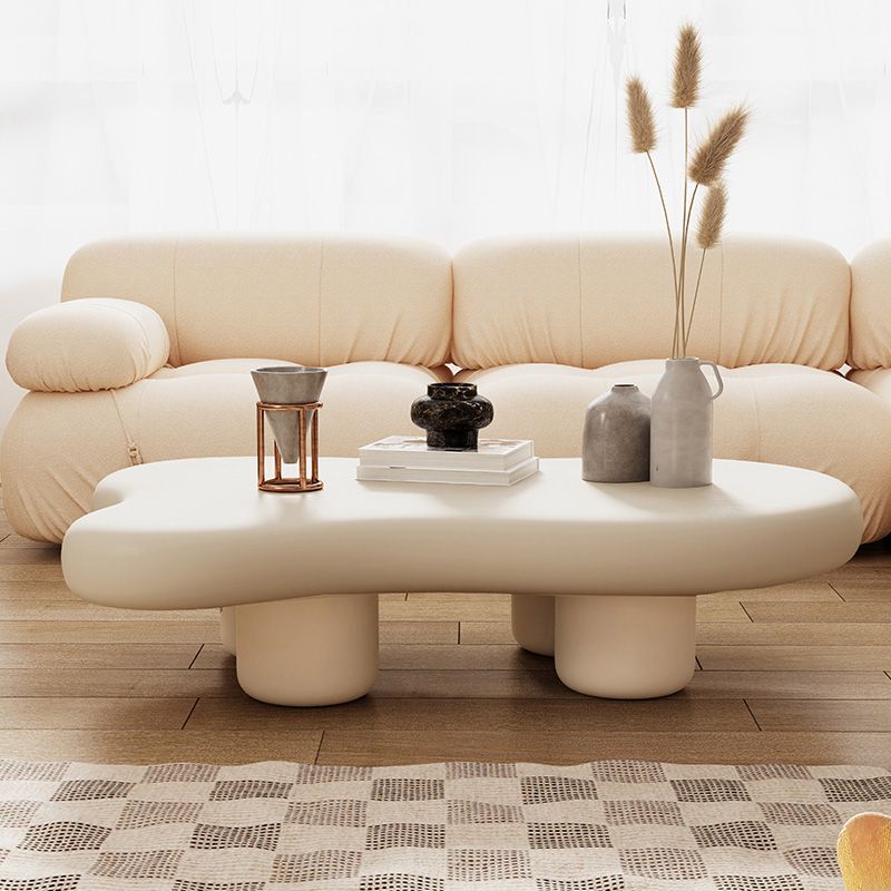 Irregular Solid Wood Coffee Table Cloud-Shaped 4 Legs Cocktail Table