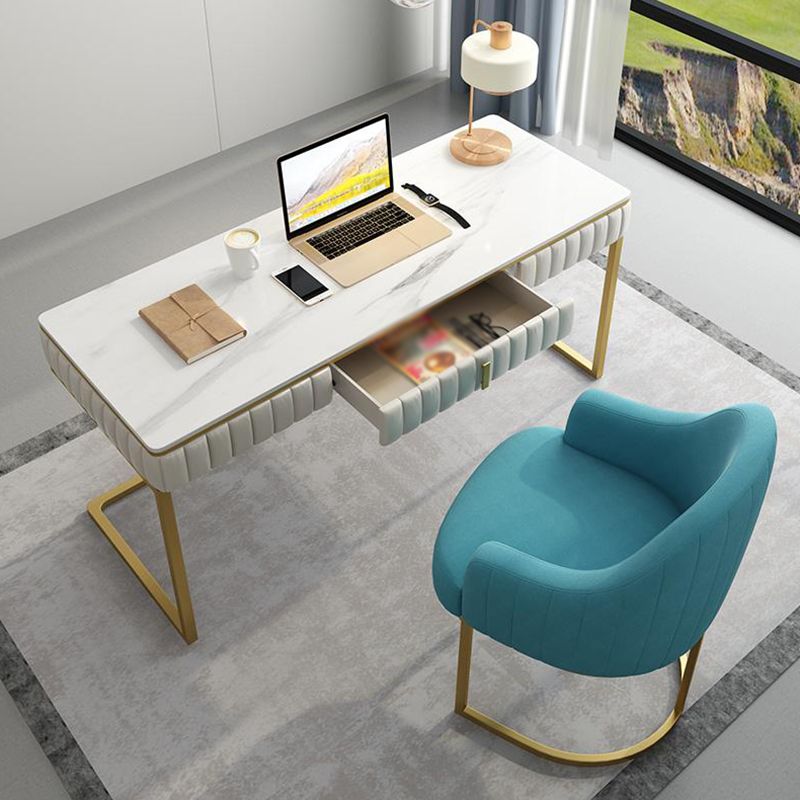 Home Office Writing Desk Glam Style Curved Drawer Office Desk without Chair