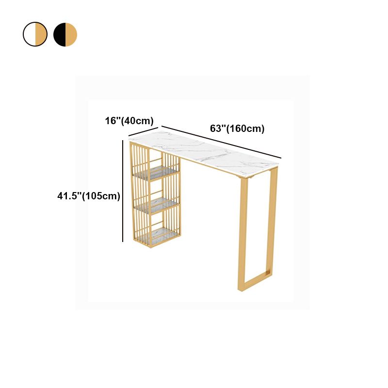 Glam Marble Pub Table with Rectangle Table Top Gold Double Pedestal Table - 42" H Clearhalo 'Bar Furniture' 'Bar Tables' 'bar_tables' 'furn' 'furn_bar_tables' 'Furniture' 'furniture_bar_tables' 'Kitchen & Dining Furniture' 1200x1200_9bba8e07-ef85-4255-8669-f4ed68f24844