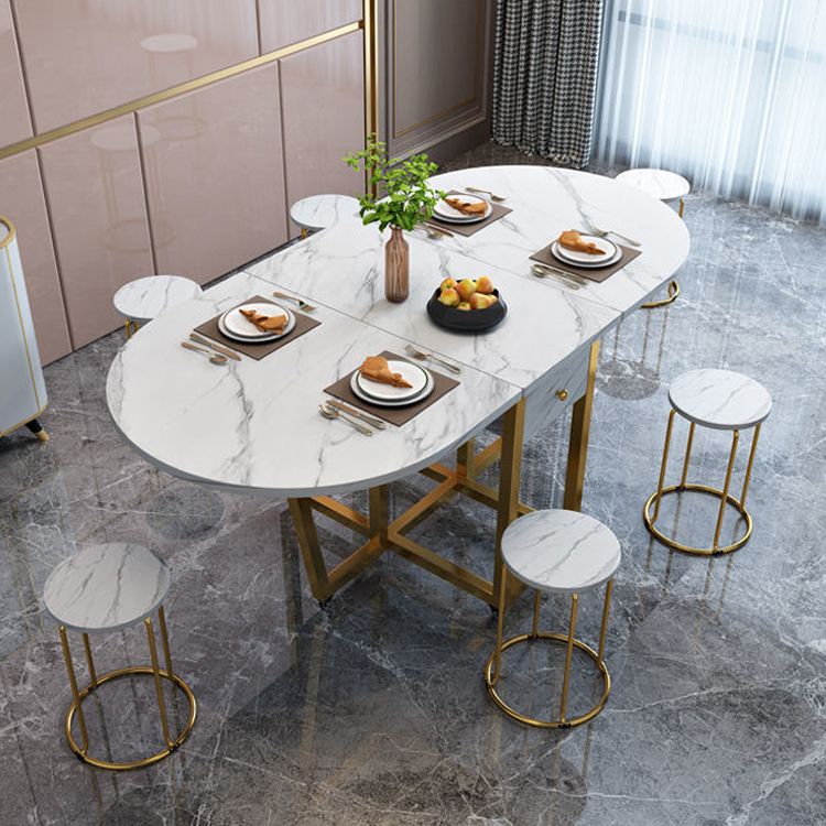 Modern Style Dining Table Sintered Stone Drop-Leaf Dining Table with Gold Frame Clearhalo ' dining_table' 'Dining Tables & Seating' 'Dining Tables' 'furn' 'furn_dining_table' 'Furniture' 'furniture_dining_table' 'Kitchen & Dining Furniture' 'kitchen&dining_furn' 'kitchen' 'kitchen_dining_table' 1200x1200_9bbabfd0-c8e0-4284-a2cc-2151f86a9030