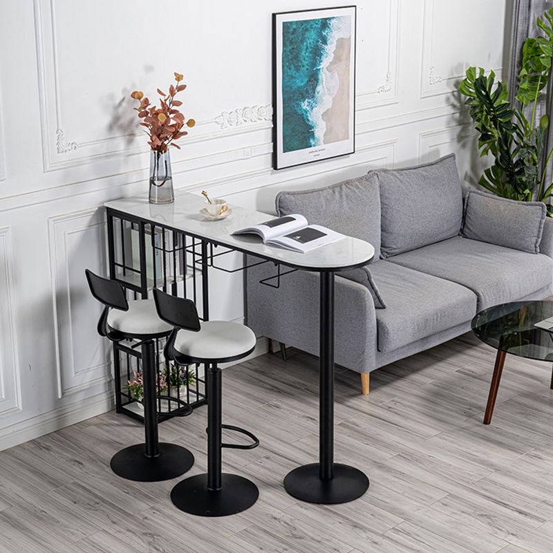 Glam Faux Marble Bistro Table Indoor Iron Double Pedestal Bar Dining Table with 3-Shelf Clearhalo 'Bar Furniture' 'Bar Tables' 'bar_tables' 'furn' 'furn_bar_tables' 'Furniture' 'furniture_bar_tables' 'Kitchen & Dining Furniture' 1200x1200_9bbca4cb-3de3-4add-bf88-89934bd55719