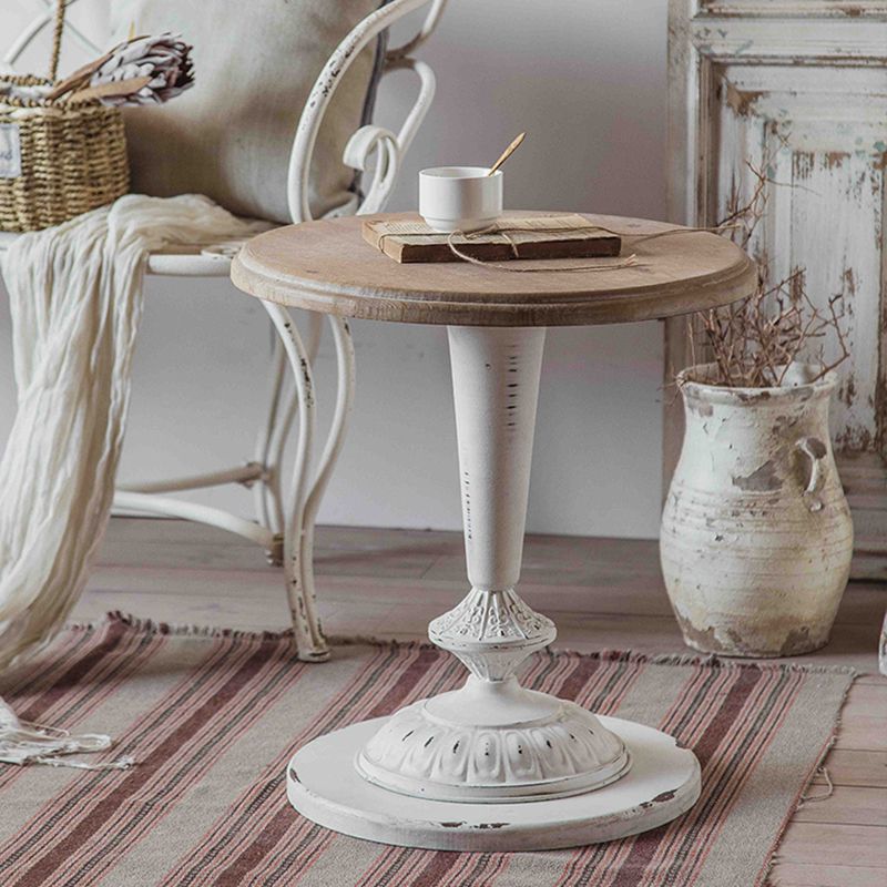 Tavolino accento di divano di divano in stile rustico in metallo e laterale in legno