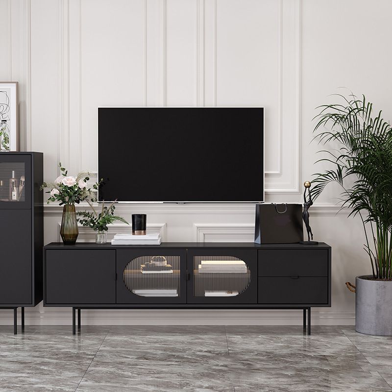 Console TV contemporaine en bois avec rangement fermé, support multimédia TV pour salon