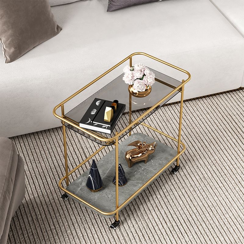 Modern 23.6" Rectangular Glass Top Side Table Metal Frame End Table with Shelf