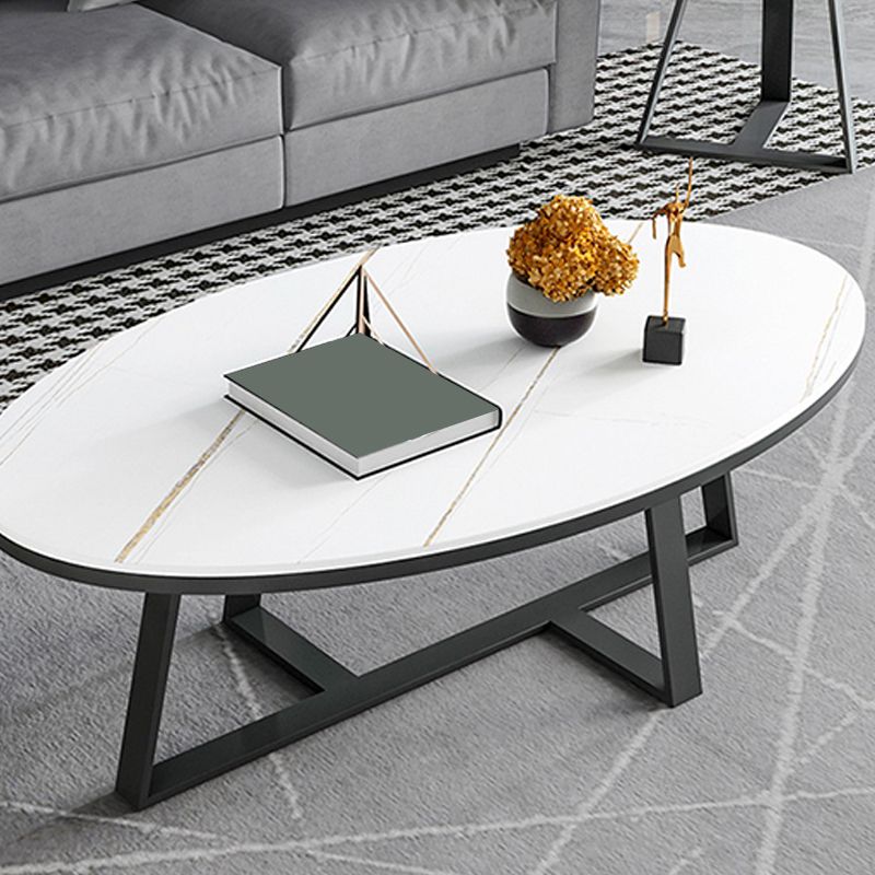 Tavolino glam in pietra ovale con base a croce di ferro 17,71 "di alto livello