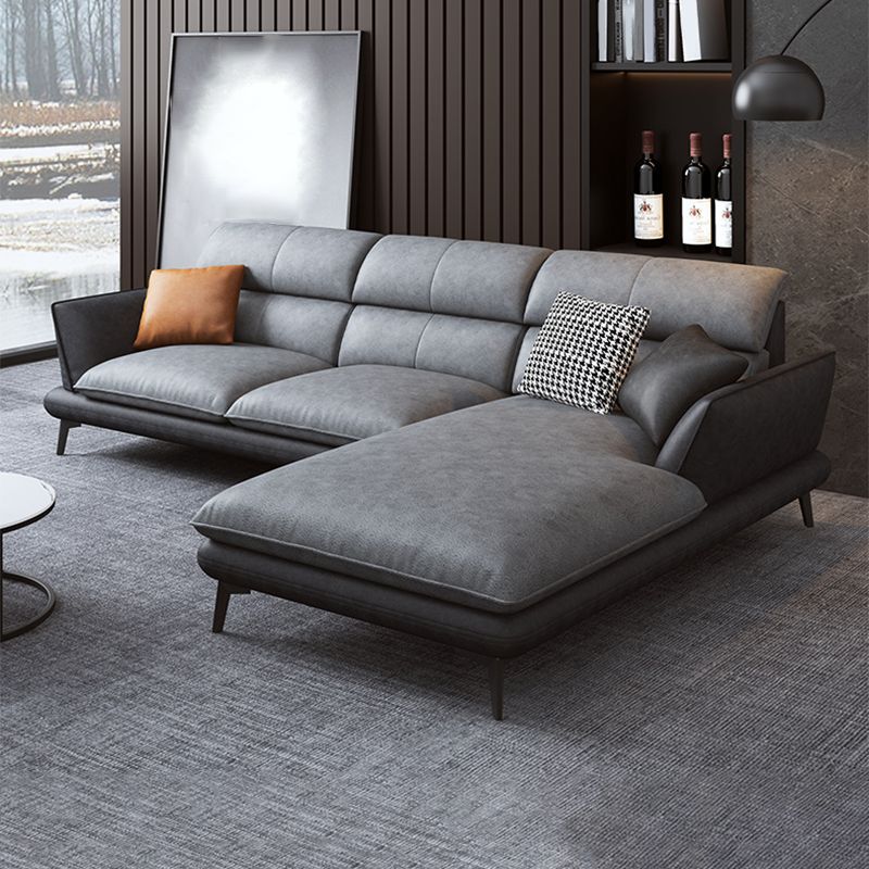 Flared Arm Sofa & Chaise Modern Faux Leather Sofa in Dark Grey Clearhalo 'furn' 'furn_sectionals' 'Furniture' 'Living Room Furniture' 'Sectionals' 1200x1200_9bcd693f-5e34-428f-bea4-41069a1354d4