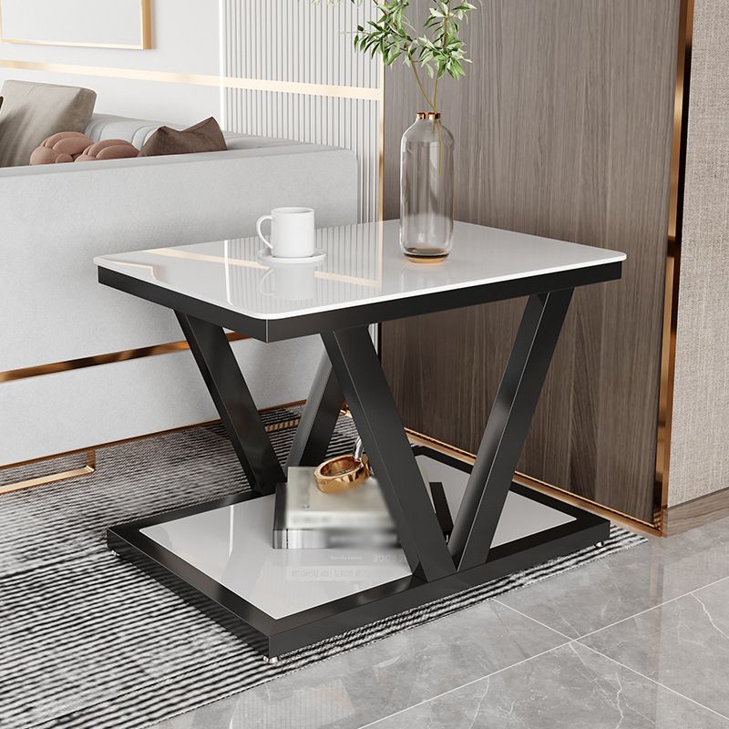 Square Block Base Metal Frame Black/white Tempered Glass Rectangular Coffee Table Clearhalo 'Coffee & Accent Tables' 'Coffee Tables' 'coffee_tables' 'furn' 'furn_coffee_tables' 'Furniture' 'furniture_coffee_tables' 'Living Room Furniture' 1200x1200_9bce6aba-9ab1-41f3-9712-7888ab30a560