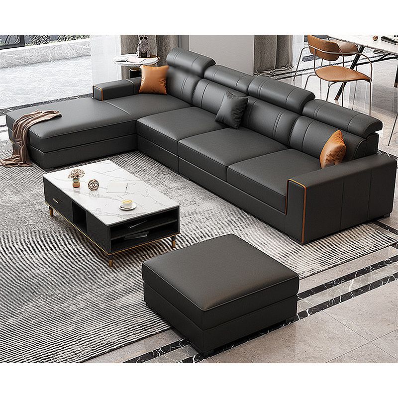 Square Arm Sectional Dark Gray Cushion Back Storage Faux Leather Living Room Sofa Clearhalo 'furn' 'furn_sectionals' 'Furniture' 'furniture_sectionals' 'Living Room Furniture' 'Sectionals' 1200x1200_9bd24af3-4b06-4fa0-bdba-b501da677185