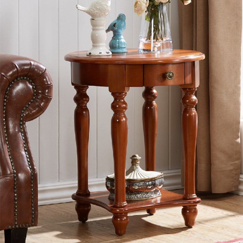 Traditional 24..4" Tall End Table in Brown Solid Wood Round Side Table with Shelf Clearhalo 'Coffee & Accent Tables' 'End & Side Tables' 'end_side_tables' 'furn' 'furn_end_side_tables' 'Furniture' 'Living Room Furniture' 1200x1200_9bd29dd3-3001-43a3-a8b8-e9be46d88aa6