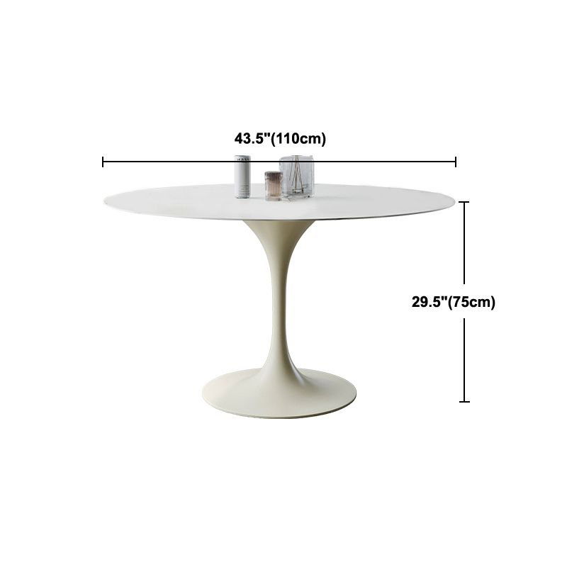 Contemporary Dining Table with White Pedestal Round Stone Top Dining Table