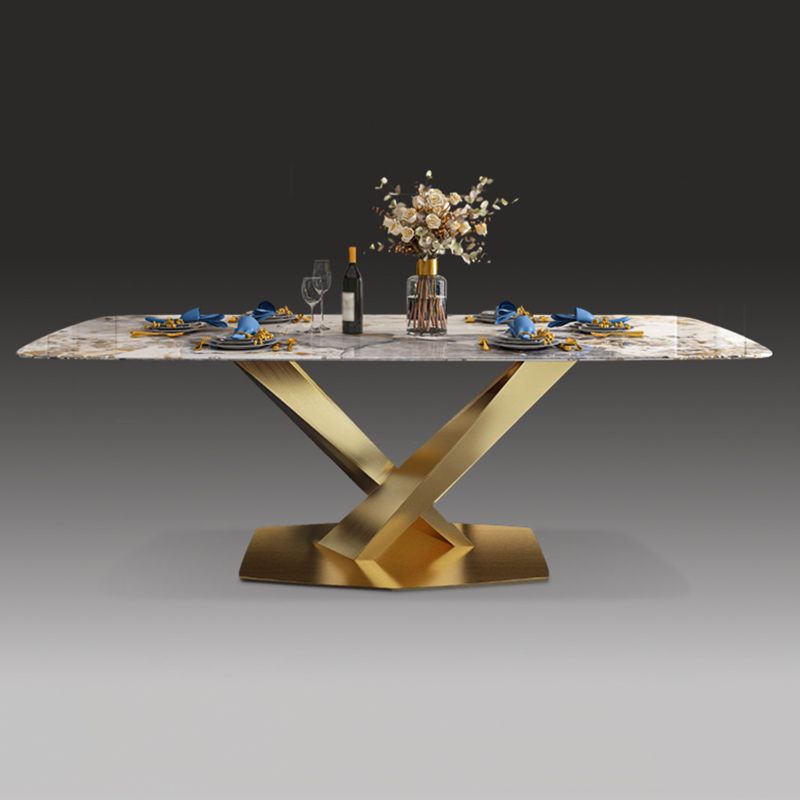 Sintered Stone Top Table for Restaurant Luxury Rectangle Table with Gold Metal Pedestal Clearhalo 'Dining Tables & Seating' 'Dining Tables' 'dining_table' 'furn' 'furn_dining_table' 'Furniture' 'furniture_dining_table' 'Kitchen & Dining Furniture' 'kitchen' 'kitchen_dining_table' 1200x1200_9be2d8bb-4845-4327-aed6-fa3a0d892b63