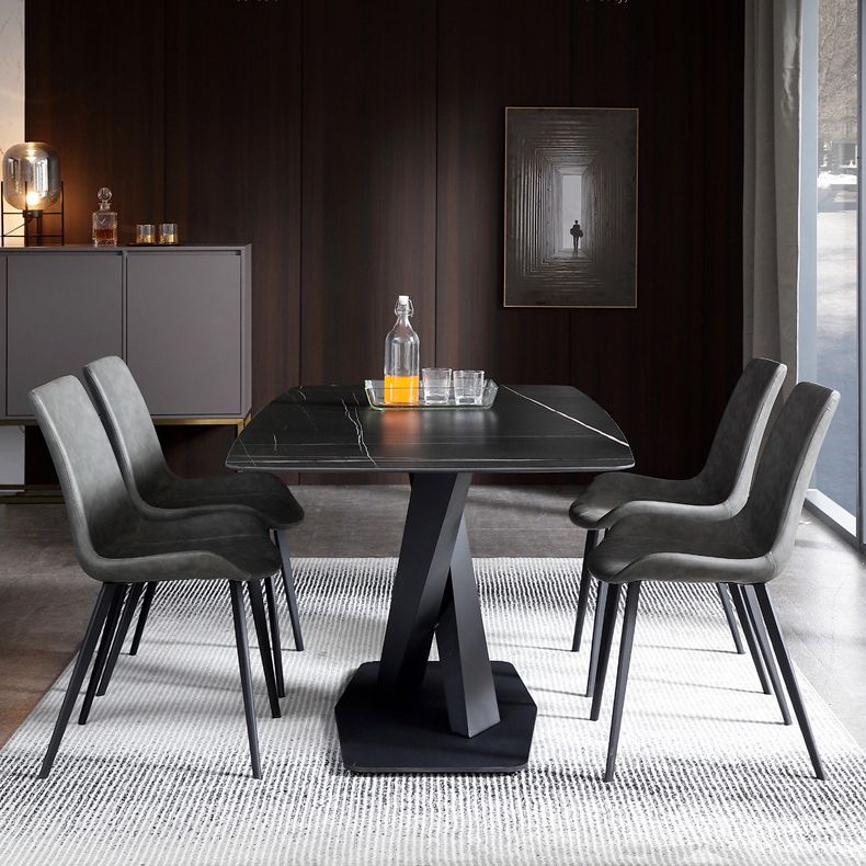 Black Sintered Stone Top Rectangle Dining Table Industrial Kitchen Table with Pedestal Base Clearhalo ' dining_table' 'Dining Tables & Seating' 'Dining Tables' 'furn' 'furn_dining_table' 'Furniture' 'furniture_dining_table' 'Kitchen & Dining Furniture' 'kitchen&dining_furn' 'kitchen' 'kitchen_dining_table' 1200x1200_9be37511-8bc7-4455-9c52-3f56b931bb60