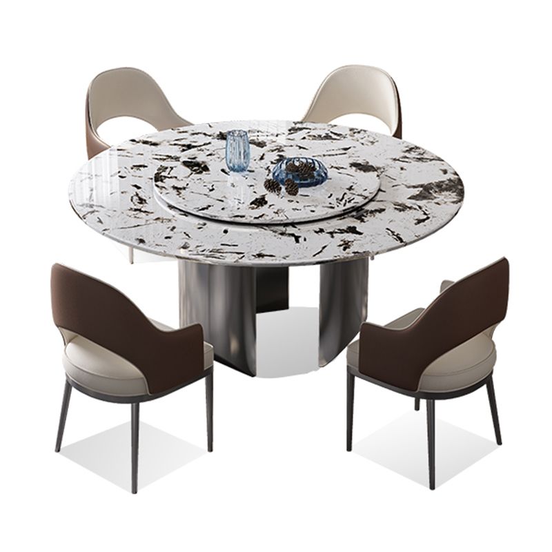 Table à manger ronde moderne Table à manger en pierre avec socle en acier inoxydable