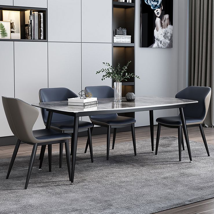Modern Sintered Stone Table with 4 Legs Rectangle Table Dining Table with Metal Base Clearhalo ' dining_table' 'Dining Tables & Seating' 'Dining Tables' 'Furniture' 'furniture_dining_table' 'Kitchen & Dining Furniture' 'kitchen&dining_furn' 'kitchen' 'kitchen_dining_table' 1200x1200_9be5a8c4-aa2a-4278-8d84-7501127f5fe4