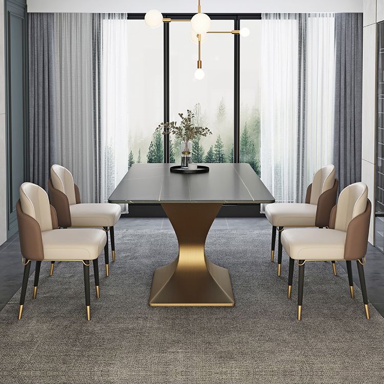 Rectangle Two-Color Dining Table Sintered Stone Table Glam with Pedestal Clearhalo ' dining_table' 'Dining Tables & Seating' 'Dining Tables' 'furn' 'furn_dining_table' 'Furniture' 'furniture_dining_table' 'Kitchen & Dining Furniture' 'kitchen&dining_furn' 'kitchen' 'kitchen_dining_table' 1200x1200_9be66dfd-5336-420c-a1d9-c42537966dd1