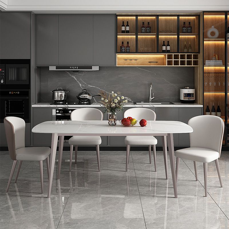 Glam Style Furniture Rectangle Stone Dining Room Table in White