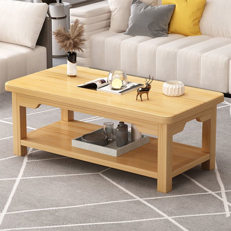 Moderno 4 gambe rettangolari in legno massiccio con tavolino da caffè a mensola
