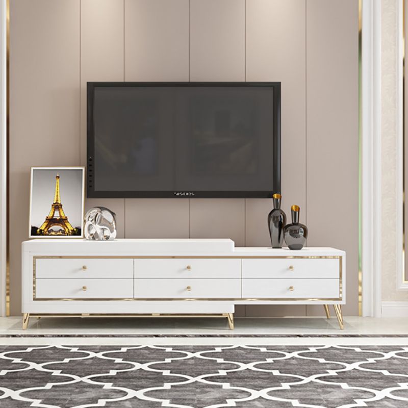 Glam – console sur pied en verre, tiroirs inclus, console multimédia avec pieds