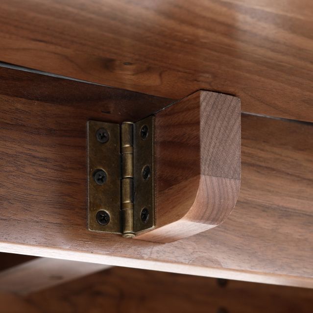 Modern Round Retractable Walnut Top Dining Table with 4 Brown Legs