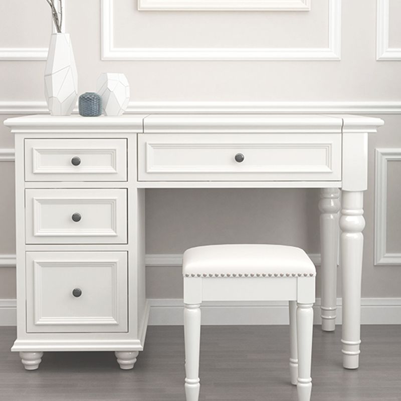 Solid Wood Flip-top Vanity Set Traditional Vanity Desk in White