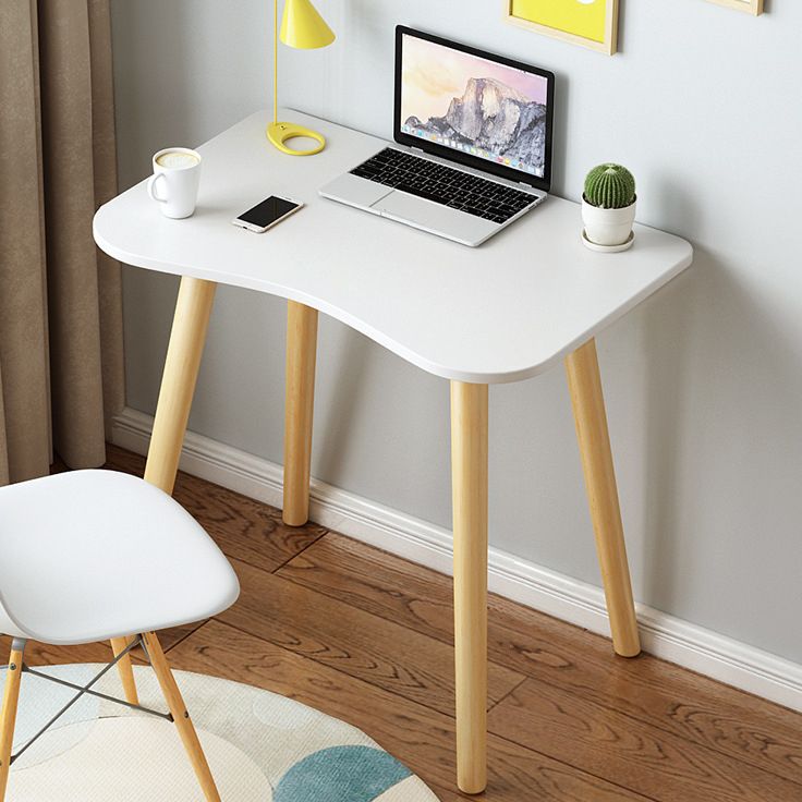 Modern White and Brown Office Desk Parsons Wooden Curved Writing Desk for Bedroom Clearhalo 'furn' 'furn_office_desk' 'Furniture' 'Office Desks' 'Office Furniture' 'office_desk' 1200x1200_9bf4b7dc-c1ad-40d7-94c0-312779d9e06d
