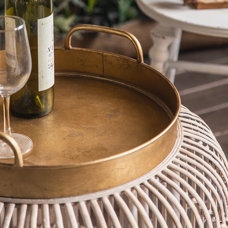 Tablett -Oberseite Akzenttisch Rustikales Metall und Rattan Drum Endtisch