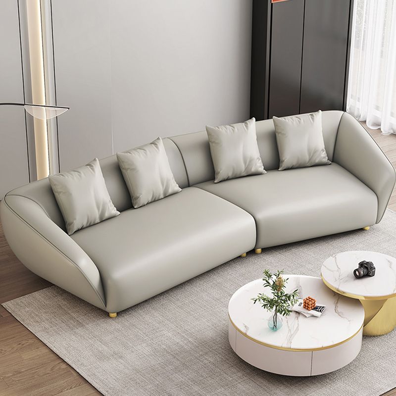 Glam Sloped Arm Sofa with Pillows Genuine Leather Sofa in Gray Clearhalo 'furn' 'furn_sectionals' 'Furniture' 'Living Room Furniture' 'Sectionals' 1200x1200_9bfbd8fe-fbae-4b59-94f2-e33612fced5a