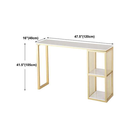 Glam Rectangle Bar Dining Table White Faux Marble Top Iron Indoor Bistro Table with Shelf Clearhalo 'Bar Furniture' 'Bar Tables' 'bar_tables' 'furn' 'furn_bar_tables' 'Furniture' 'furniture_bar_tables' 'Kitchen & Dining Furniture' 1200x1200_9bfc6722-0447-4e8c-a988-8b3318a60bc0
