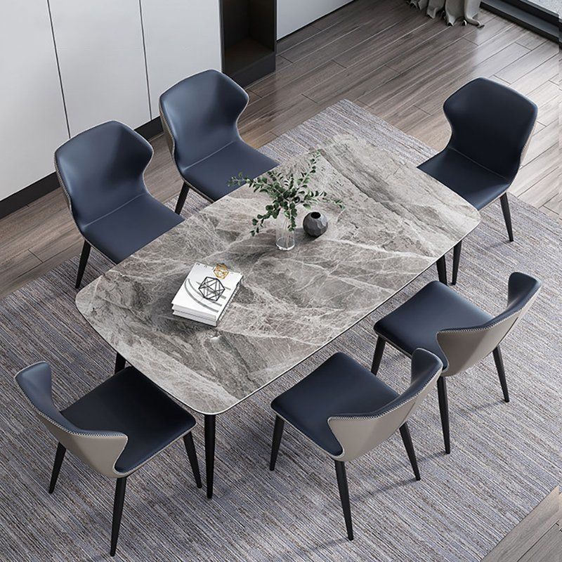 Stone Rectangle Industrial Table Standard Height Dining Room Table with 4 Legs Clearhalo 'Dining Tables & Seating' 'Dining Tables' 'dining_table' 'furn' 'furn_dining_table' 'Furniture' 'Kitchen & Dining Furniture' 1200x1200_9c0065bf-6ae8-49c4-acb3-10cab6acb1fe
