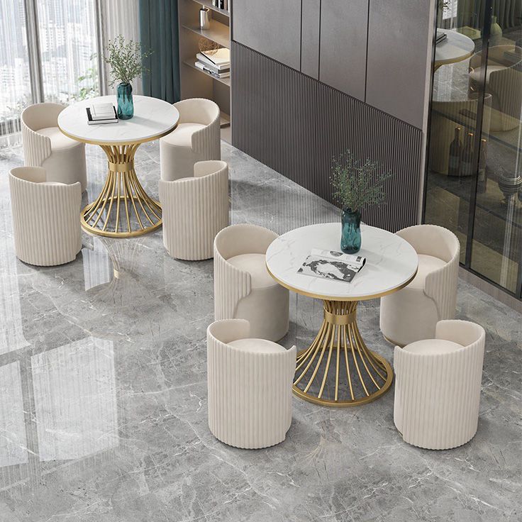 White Faux Marble Dining Table Traditional Luxury Round Table for Home Clearhalo 'Dining Tables & Seating' 'Dining Tables' 'dining_table' 'furn' 'furn_dining_table' 'Furniture' 'Kitchen & Dining Furniture' 1200x1200_9c08cfa6-6416-4962-8d4d-d865a6657311