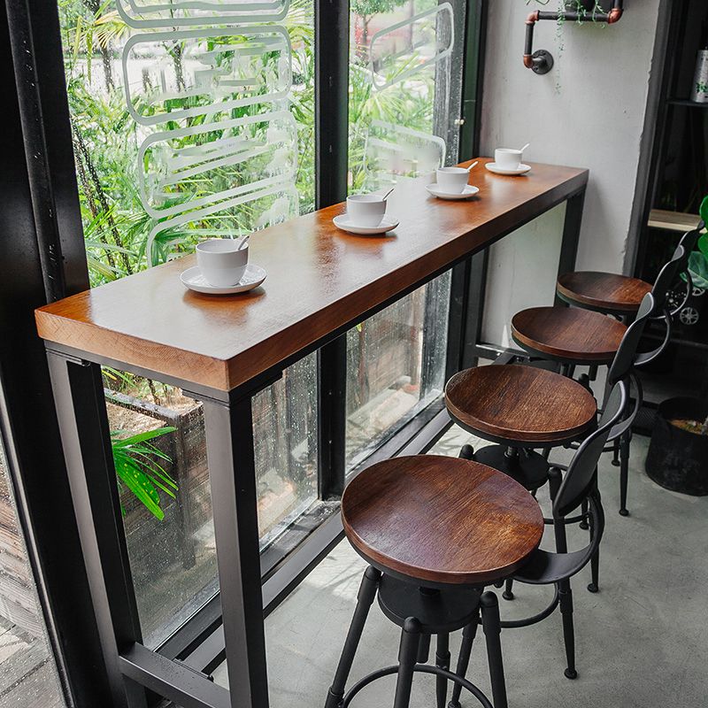 Iron and Wood Rectangular Table Modern Style Milk Tea Shop Cafe Bar Table Clearhalo 'Bar Furniture' 'Bar Tables' 'bar_tables' 'furn' 'furn_bar_tables' 'Furniture' 'Kitchen & Dining Furniture' 1200x1200_9c09b13c-7494-441b-8393-12bbc87c0142