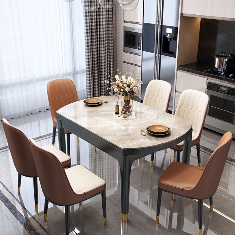 Modern Rectangle Shape Dining Set Sintered Stone Top Dining Table Furniture with Self-Storing¬†Leaf Clearhalo 'Dining Room Sets' 'Dining Tables & Seating' 'dining_room_set' 'Furniture' 'furniture_dining_room_set' 'Kitchen & Dining Furniture' 'kitchen&dining_furn' 'kitchen' 1200x1200_9c0ac9bf-e168-4e4a-a335-9c32862607b4