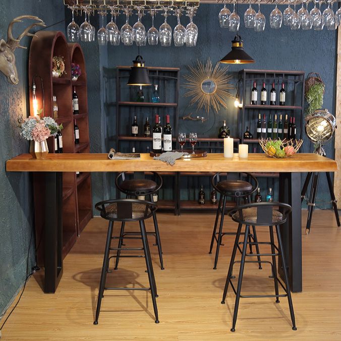 Wood Top Bar Table Rectangle Dining Table with Metal Base for Kitchen Clearhalo 'Bar Furniture' 'Bar Tables' 'bar_tables' 'furn' 'furn_bar_tables' 'Furniture' 'Kitchen & Dining Furniture' 1200x1200_9c0e527a-41ec-44fa-a2bf-c8950418f34c