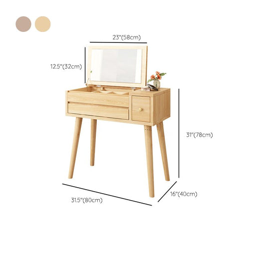 Scrivania in legno massello scrivania da remoto set di vanità per trucco specchio con cassetto