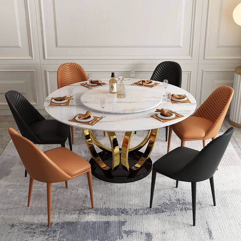 Contemporary Round Turntable Faux Leather Dining Set Stone 1/4/7 Pieces Dining Furniture Clearhalo 'Dining Room Sets' 'Dining Tables & Seating' 'dining_room_set' 'furn' 'furn_dining_room_set' 'Furniture' 'Kitchen & Dining Furniture' 1200x1200_9c112d21-8e87-4b91-9b40-821ffc414283