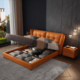 Modern standaard bed oranje paneelbed met gestoffeerd hoofdeinde