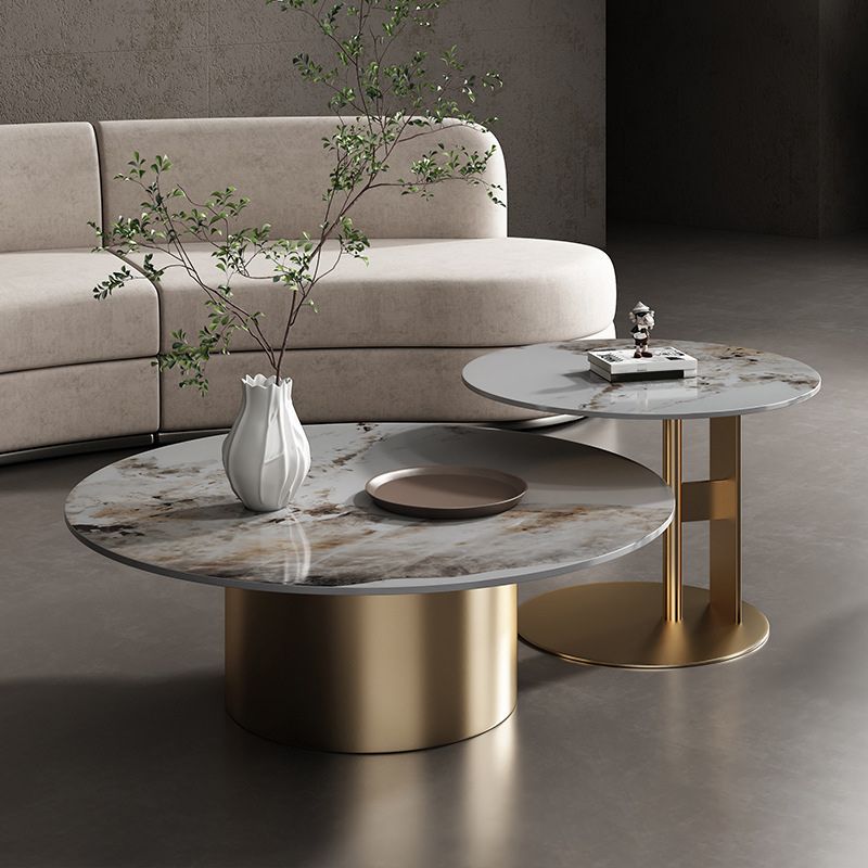 Luxurious Round Stone Coffee Table Set Pedestal Dia 31.5" Cocktail Table Clearhalo 'Coffee & Accent Tables' 'Coffee Tables' 'coffee_tables' 'furn' 'furn_coffee_tables' 'Furniture' 'Living Room Furniture' 1200x1200_9c13b60e-a9ec-4d52-993c-434eccdf0ce0
