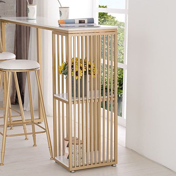 Modern Rectangle Pub Set 1/3 Pcs Stone Bar Table with Storage Shelves and Stools