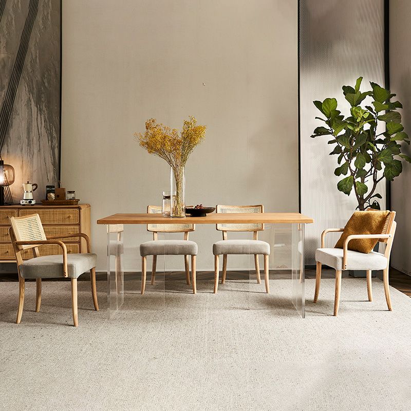 Mesa moderna de madera de roble para mesa de comedor rectangular de restaurantes con pedestal doble acrílico