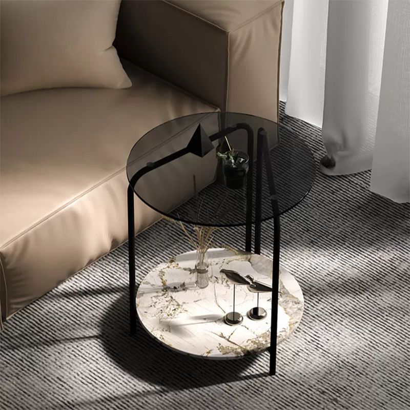 Modern Round Glass Side Table Dia 19.7" 4 Legs End Table with Shelf