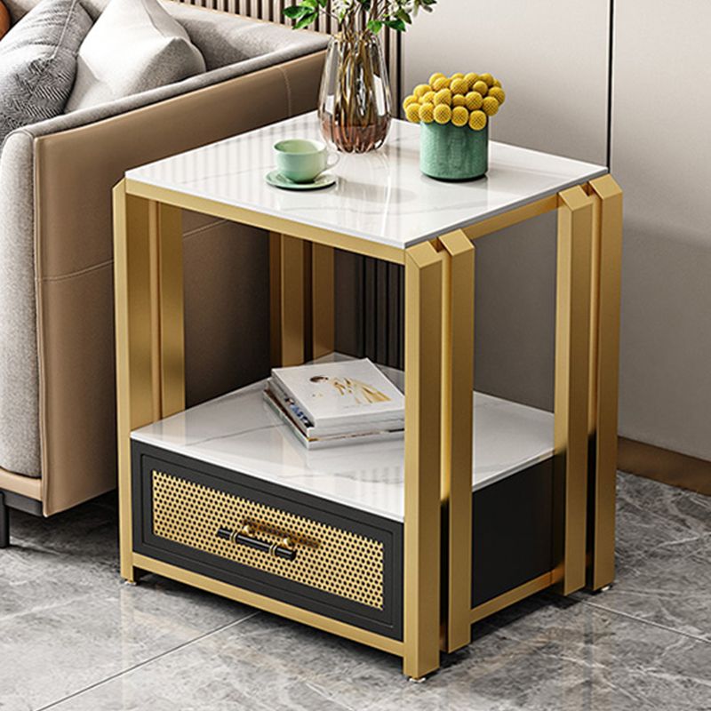 Frame Glam Style Side Table 21.6" Tall Stone Top Side Table with Storage Clearhalo 'Coffee & Accent Tables' 'End & Side Tables' 'end_side_tables' 'furn' 'furn_end_side_tables' 'Furniture' 'Living Room Furniture' 1200x1200_9c1ee006-6450-45d7-bbab-44f21e3f9a68