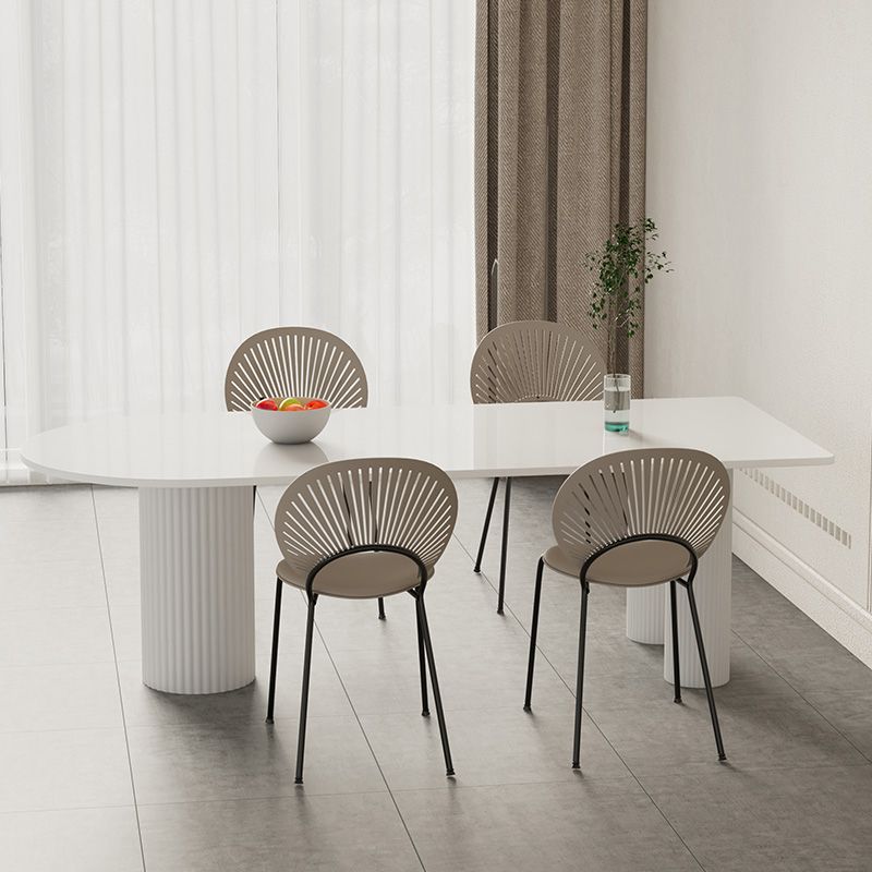 Contemporary White Color Faux Marble Dinner Table with 3 Legs Clearhalo 'Dining Tables & Seating' 'Dining Tables' 'dining_table' 'furn' 'furn_dining_table' 'Furniture' 'Kitchen & Dining Furniture' 1200x1200_9c28aba2-96cd-4662-95e2-2d05c2aa970d